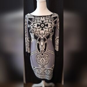 Black and White Sheath Dress with 3/4 Sleeve